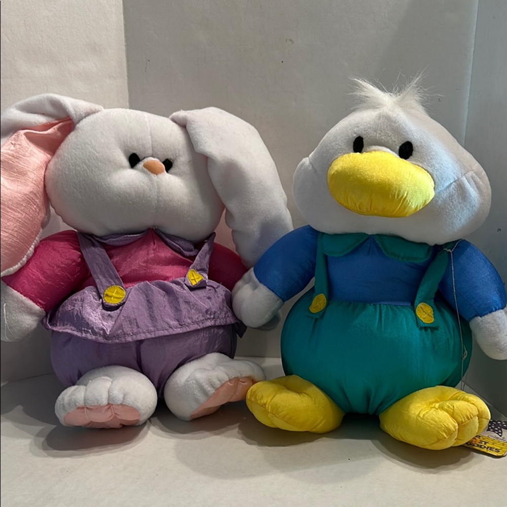 VTG Easter Basket Buddies Nylon Parachute Stuffed Animal Set Rabbit and Duck